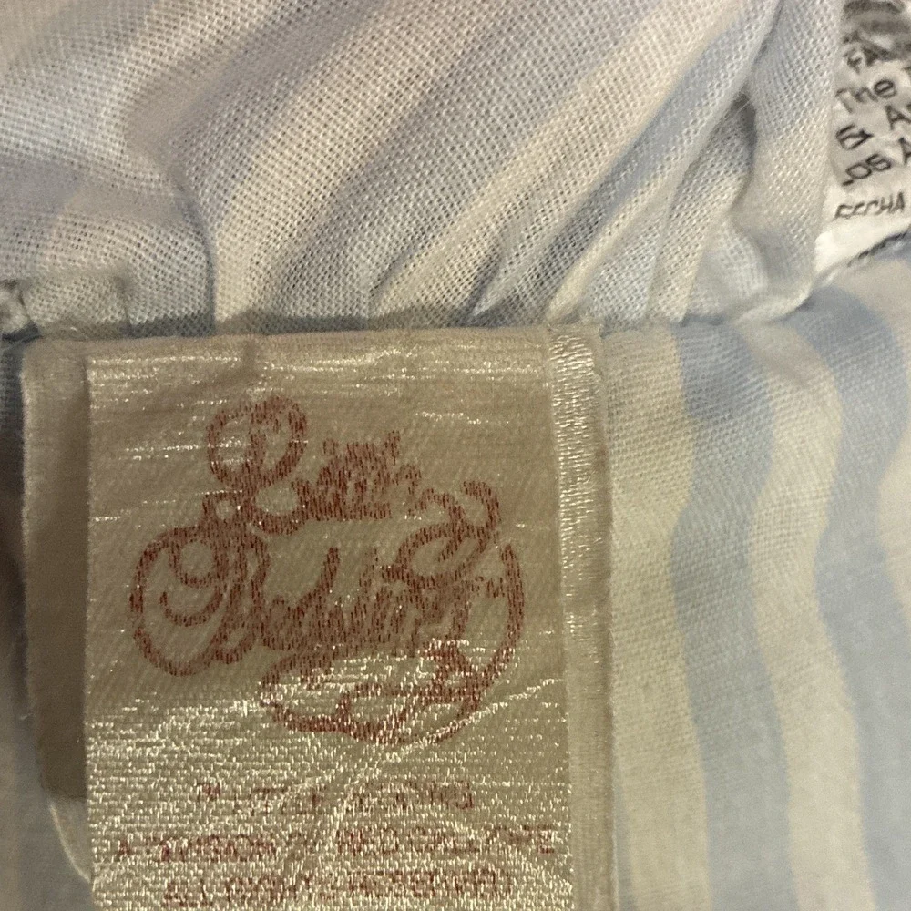 VTG Little Bedding Blue/White Striped Duck Crib Quilt with Ruffled Trim
